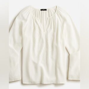 J. Crew V-Neck Silt Top with Embroidery in White size small‎